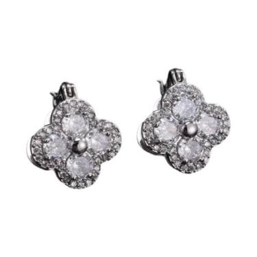 Imagem de Brincos De Zircônia Em Forma De Flor De Quatro Folhas Para Mulheres, M