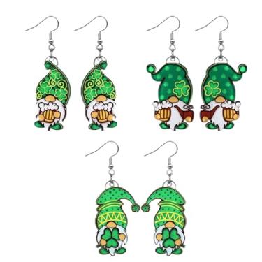 Imagem de Conjunto de 3 brincos femininos do Dia de São Patrício para mulheres com pingente de gnomo fofo, brincos de gota de flor da sorte em acrílico, joias festivas irlandesas, presentes, Large, Metal, Sem