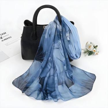 Imagem de Lenço De Chiffon Com Estampa De Lótus Para Mulheres, Leve, Proteção So