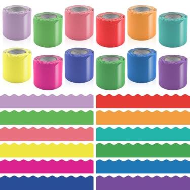 Imagem de 12 rolos de bordas coloridas para quadro de avisos, decoram quadros de avisos, paredes, janelas, portas, armários, escolas, salas de aula