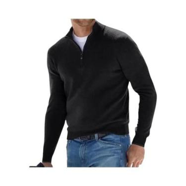 Imagem de Suéter Masculino Slim Fit Com Decote Em V E Zíper Frontal, Casual E Qu
