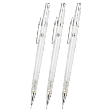 Imagem de PATIKIL 3 peças de lapiseira de 0,9 mm, suporte mecânico para lápis de chumbo, suporte de plástico automático de ponta larga com borracha para desenho, arte, esboços, marcenaria, branco