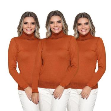 Imagem de Kit 3 Blusa Tricot Feminina Gola Alta Cacharrel Manga Longa Inverno 20