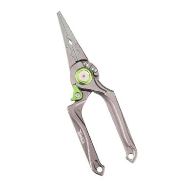 Imagem de Cuofyunl alicate de pesca com travamento automático, cortador de linha trançada, ferramenta removedora de isca de peixe com corda anti-perda (Cinza)