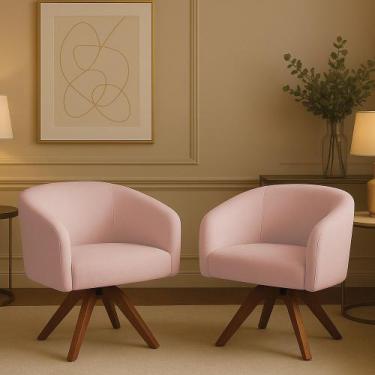 Imagem de Poltrona Sala Base Giratória Madeira Kit 2 Arielle Bouclê D03 - D'Ross