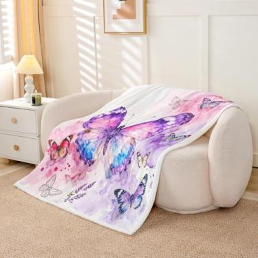 Imagem de Feelyou Cobertor Queen de lã de lã para meninas, 228,6 x 228,6 cm, cobertor de lã de ovelha, felpudo, felpudo para cama, sofá, cadeira, sala de estar, cobertor de cama rosa roxo decoração de quarto