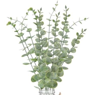Imagem de LYRWI 10 peças de hastes de eucalipto, folhas artificiais de eucalipto, ramos de vegetação falsa, flores falsas para centro de mesa, primavera, Páscoa, fazenda, decoração de casa