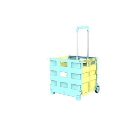 Imagem de Caixa de armazenamento multifuncional de grande capacidade para veículos, carrinho de compras dobrável, organizador de porta-malas de carro com polia universal (azul celeste)