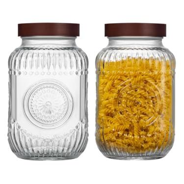 Imagem de Pacote com 2 frascos de vidro de 1 galão com tampa de boca larga, frasco grande sem plástico com tampa de parafuso hermético, recipientes de armazenamento de vidro para biscoitos, doces, kombucha, chá