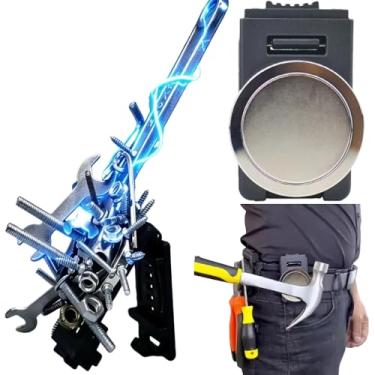 Imagem de Suporte magnético de ferramentas – Coldre magnético de cinto forte de tamanho grande com clipe de cinto magnético, ideal para coldre de martelo, parafusos, pregos, alicates, chave inglesa, brocas