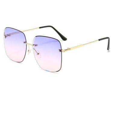 Imagem de HPIRME Óculos modernos sem aro com armação grande e proteção UV para homens e mulheres (com pastilhas de pó roxo)