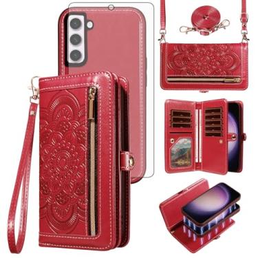 Imagem de Asuwish Capa de telefone para Samsung Galaxy S23 5G carteira com zíper destacável capa celular com protetor de tela de vidro temperado alça de pulso flor porta-cartão S 23 23S GS23 G5 SM-S911U 6,1