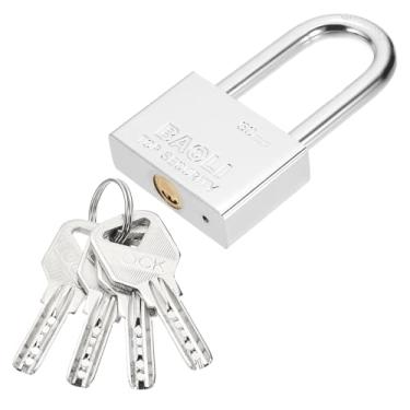 Imagem de PATIKIL Trava resistente de 60 mm, cadeado de alta segurança de liga de aço com 4 chaves para janela de porta de armazenamento de contêiner de transporte de armazém (H: 109 mm