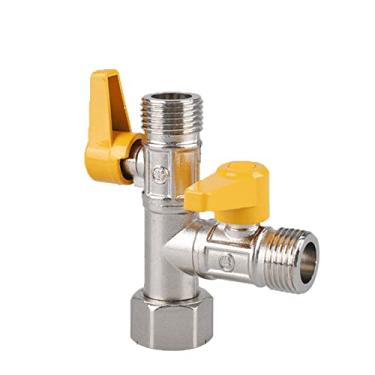 Imagem de Divisor de mangueira de jardim 2 vias, divisor T de mangueira de latão sólido resistente adaptador de torneira de 1/2" conectores adaptadores de mangueira de latão válvula de desligamento