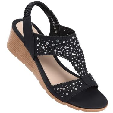 Imagem de SWQZVT Sandálias femininas estilosas: Sandália confortável de verão com tiras baixas - Sandálias femininas casuais com tiras confortáveis, 36 Preto, 40