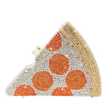 Imagem de Usuisy Novidade 3D Pizza Shape Bolsa feminina de cristal clutch noite festa baile jantar strass clutch bolsas e bolsas, mini, Laranja, Mini