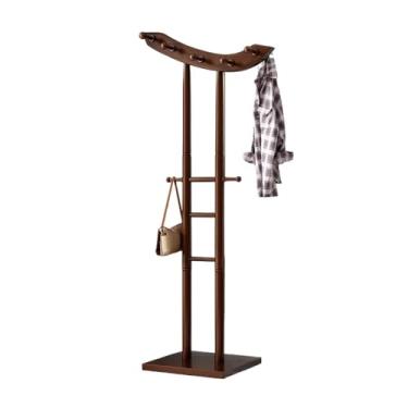 Imagem de KEG801302 Cabide de madeira maciça para corredor, cabideiro, quarto, casa, simples, vertical, cabide para roupas, bolsa interna, suporte para chapéu (nogueira)