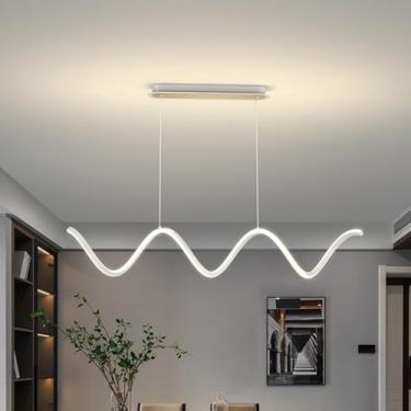 Imagem de Luminária pendente de mesa de jantar LED, design linear moderno, lustre preto, dimerizável com controle remoto, altura ajustável, ideal para sala de jantar, sala de estar, escritório, cozinh