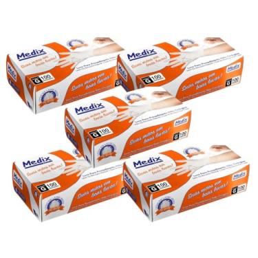Imagem de Kit Com 5 Luva de Procedimento Látex Com Pó Medix | Tamanho G | Branca | 500 Unidades