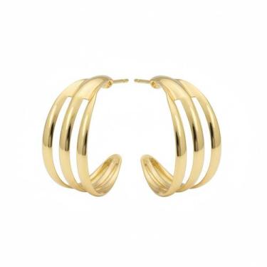 Imagem de Brinco Argola Tripla Feminina Banhada a Ouro 18k Design Moderno - SOUL
