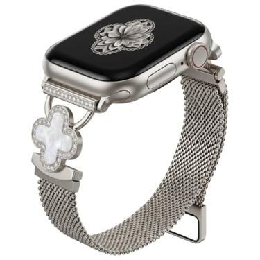 Imagem de Pulseira magnética feminina de relógio Clover, ouro e prata, pulseira de metal elegante e chique para Apple Watch séries 10/9/8/7/6/5/4/3/2/1/SE/Ultra 2, serve para modelos de 38 mm-49 mm (prata, 38