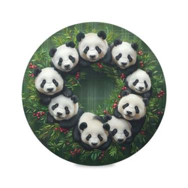 Imagem de STAYTOP Lindo panda guirlanda de Natal redondo 4 peças, tapetes de mesa antiderrapantes fáceis de limpar para casa, cozinha, churrasco, festa, decoração de mesa