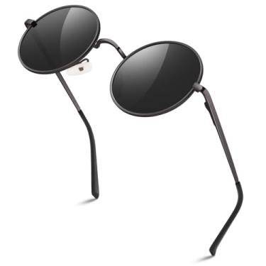 Imagem de Óculos de sol retrô redondo polarizado masculino feminino John Lennon vintage M01, Gun Frame Grey Lens/Polarized/Small Size, Medium