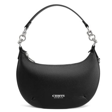 Imagem de Bolsa de mão preta pequena de ombro para mulheres, bolsas fofas para mulheres, com corrente de prata, bolsa crescente de couro genuíno