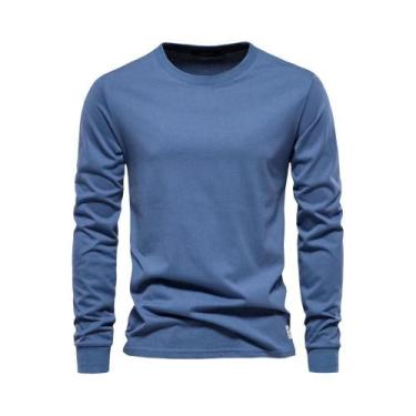 Imagem de Camiseta Masculina De Manga Longa Em Algodão, Cor Sólida, Gola O, Casu