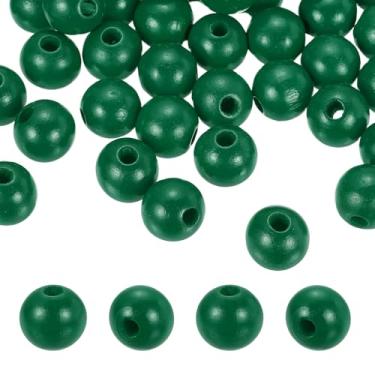 Imagem de PATIKIL 100 peças de contas verdes de madeira natural de 16 mm com furo de 4 mm, bolas espaçadoras soltas de madeira redondas inacabadas a granel para artesanato faça você mesmo, guirlanda, macramê