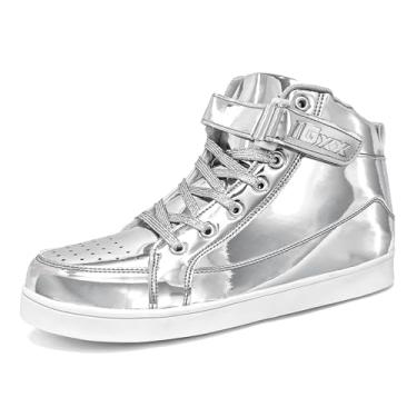 Imagem de IGxx Sapatos De Lantejoulas Para Meninos, Moda Infantil, Prata Brilhante, Tênis Cano Al...