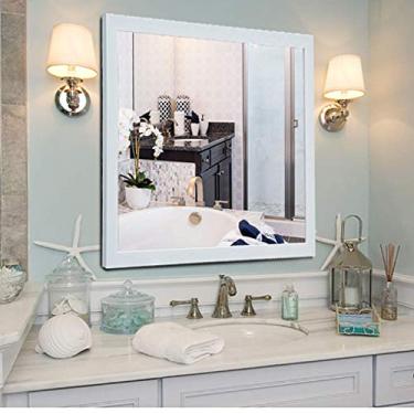 Imagem de Espelho de banheiro de parede estilo europeu espelho retangular espelho de maquiagem espelho de maquiagem espelho de barbear moda decoração de banheiro - grão de madeira escovada (cor: D tamanho: 700