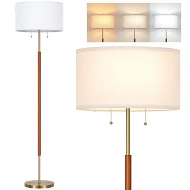 Imagem de Luminária de chão BTP de meados do século para quarto, luminária de chão de madeira com 2 luzes com interruptor duplo, luz de leitura alta para sala de estar, escritório, fazenda, 3 lâmpadas de