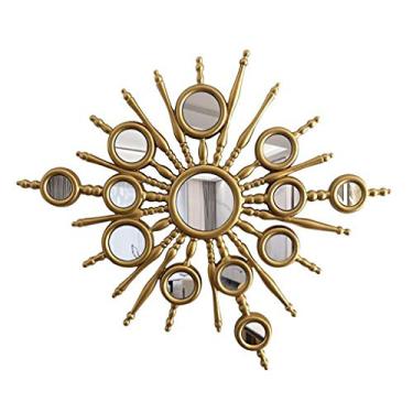 Imagem de Espelho Sunburst Espelho Sala de Estar Parede Varanda Espelho Decorativo Espelho Europeu de Ferro Forjado para Pendurar na Parede (Tamanho: 60 × 60 cm)