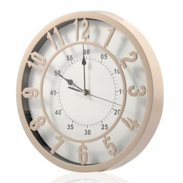 Imagem de Tcwhniev Relógio de parede retrô de 30,5 cm, vintage, silencioso, grande, elevado, número 3D, casa de campo, estilo casa de campo, silencioso, chique, decoração antiga sem tique-taque para sala de