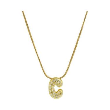 Imagem de Colar Feminino Banhado a Ouro Com Letra Inicial, Pingente De Zircônia 