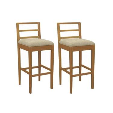 Imagem de Banqueta Cozinha Sofia 1BMM006CA Premium Madeira Maciça Kit 2 Un Carva