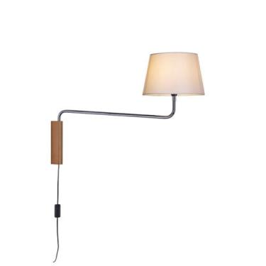 Imagem de Arandela Pênsil Braço Longo Castanho Cúpula Algodão Cru Madelustre