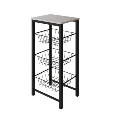 Imagem de Fruteira De Chão Cozinha Montada Aço Preto Tampo Branco Roma - Cor: Branco