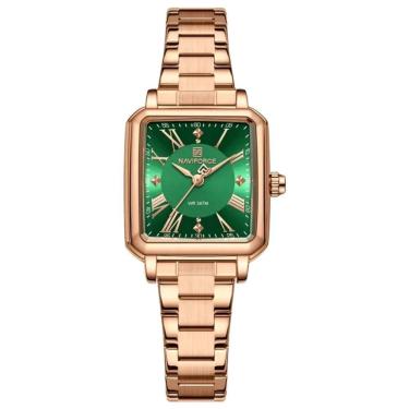 Imagem de Relógio Feminino Mostrador Quadrado Ponto De Luz Em Aço Inoxidavel Impermeavel Verde