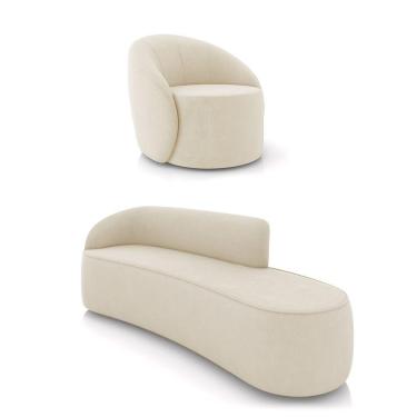 Imagem de Sofá 4 Lugares Orgânico 220cm Morgan E Poltrona Lua Suede Bege D03 - D'rossi