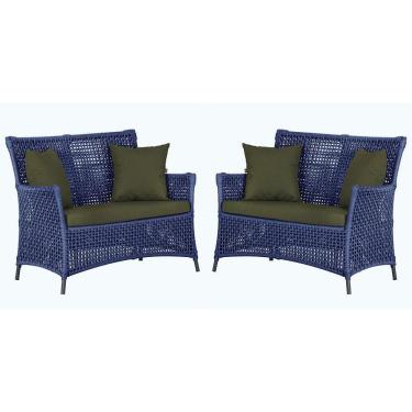 Imagem de 2 Sofás área Externa Igapó Alumínio Preta Corda Náutica E13 Azul