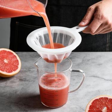 Imagem de Coador de malha de cozinha com alça de 14 cm, peneira de plástico, ferramenta de cozinha de malha fina para leite de soja, café, leite, iogurte, suco, filtro de folha de chá, 1 peça, 200 mash