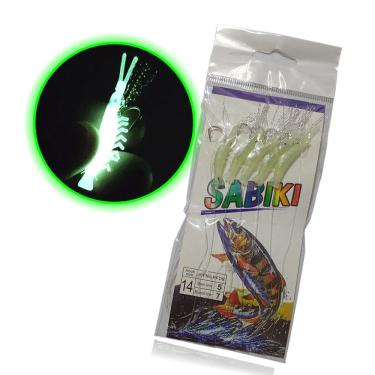 Imagem de Isca Artificial Pesca Sabiki 5 Camarao Fluorescente Lambari Robalo Tainha Uso Mar Rio Acude Mangue Lago Pescaria Noturna