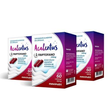 Imagem de Kit 03 Acalentus L-triptofano 250mg + B12 60 Caps Maxinutri
