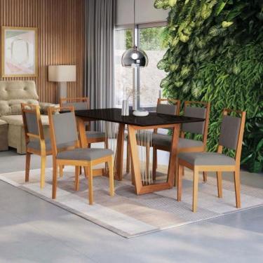 Imagem de Conjunto Sala De Jantar Lina Em Madeira Maciça 6 Cadeiras Boucle Cinza