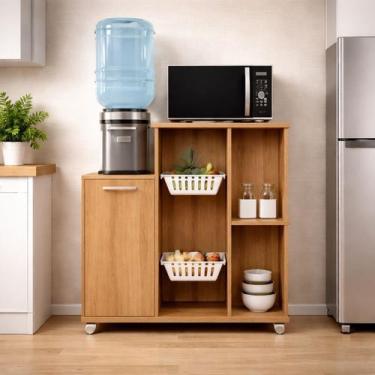 Imagem de Fruteira Armário De Chão Com Balcão Multiuso 2 Cestos Para Microondas 