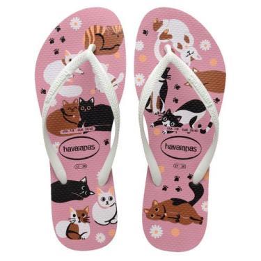 Imagem de Chinelo Feminino de Dedo Gatos e Cães Havaianas Slim Pets, Rosa chiffo