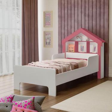 Imagem de Cama Infantil Solteiro Formato Casa Para Quarto De Criança Com Nicho O