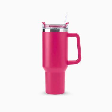 Imagem de Copo Térmico Grande 1200 Ml Canudo Parede Dupla - Rosa Pink